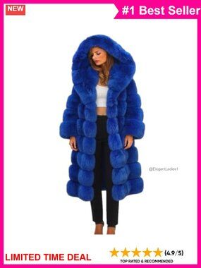 Womens Plus Size Faux Fur Hooded Jacket Long Sleeve Winter Coat